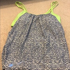 Green and gray/white stripe swimsuit